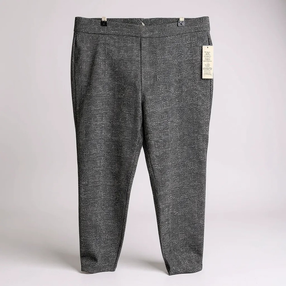 NWT Women’s Nanette Lepore Metallic Slim Pants Black Grey Silver Size L